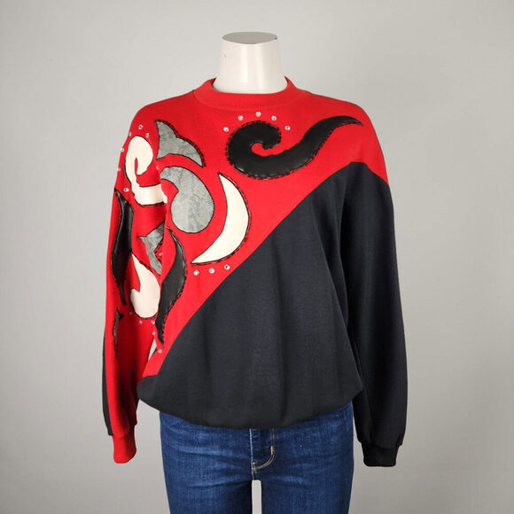 Vintage Extravaganza Red Cotton Floral Sweatshirt Size S - Picture 1 of 8